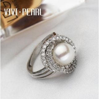 ViVi Pearl Freshwater Pearl Rhinestone Sterling Silver Ring