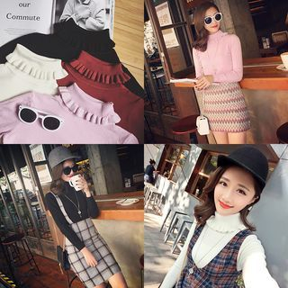 Panda Love Frilled Stand Collar Knit Pullover