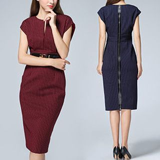 Tal.lu.lah Cap-Sleeve Striped Midi Dress