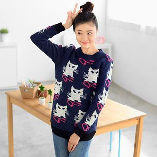 59 Seconds Cat Print Long Sweater