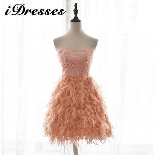 idresses Strapless A-Line Feather Cocktail Dress