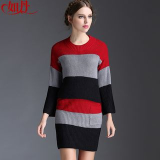 Kotiro Set: Color Block Sweater + Knit Skirt