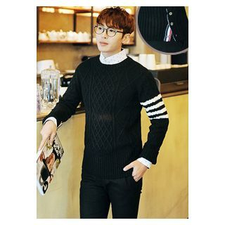 HOTBOOM Stripe-Trim Cable-Knit Sweater