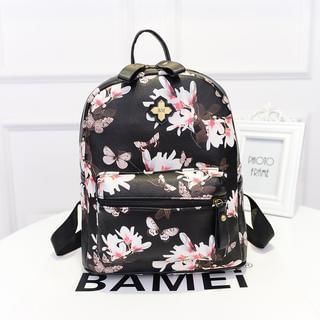 Bibiba Faux Leather Floral Print Backpack