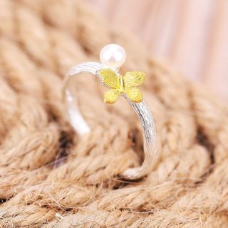 LoveGem Sterling Silver Butterfly Pearl Ring