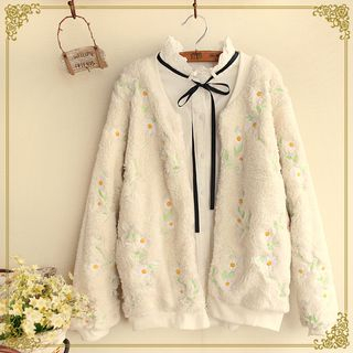Fairyland Embroidered Flower Fleece Jacket