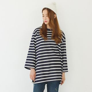 Envy Look Slit-Side Striped T-Shirt