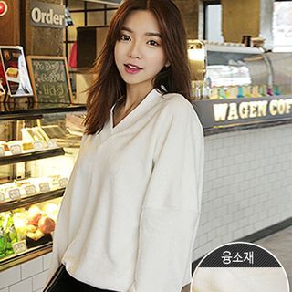 Seoul Fashion V-Neck Brushed-Fleece Pullover