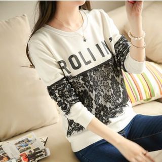 Soft Luxe Lace Panel Lettering Pullover