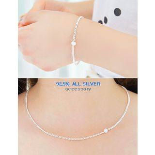 soo n soo Set: Faux Pearl Silver Necklace + Faux Pearl Silver Bracelet