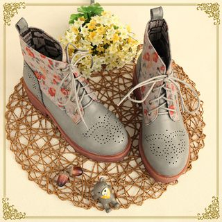 Fairyland Floral Panel Brogue Lace-Up Short Boots