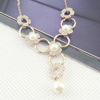 Ciroki Rhinestone Flower Drop Necklace