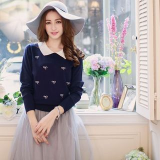 Tokyo Fashion Embroidered Collared Knit Top