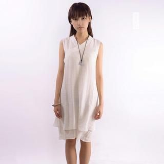 Rivulet Sleeveless Wrap-Front Chinese Dress