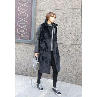 STYLEBYYAM Faux-Leather Sleeve Faux-Fur Coat