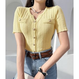 V-Neck Rib-Knit Cardigan