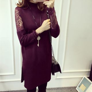 Little V Long-Sleeve Lace Panel Dress