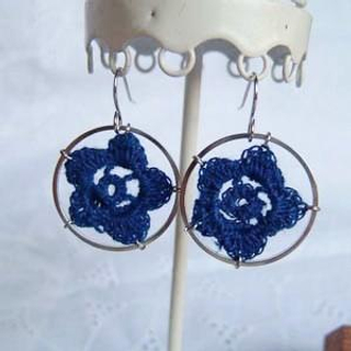 MyLittleThing Lace Flower Ring Earrings(Blue)