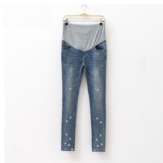 Mamaladies Maternity Star-Embroidered Skinny Jeans