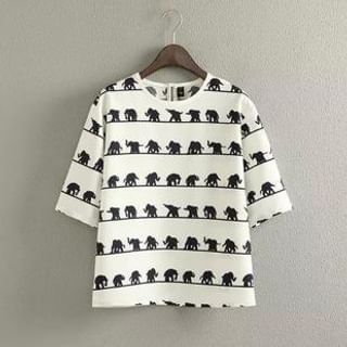 Ainvyi Short-Sleeve Elephant Pattern T-Shirt