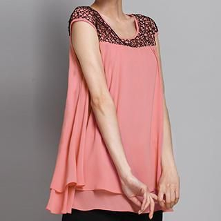 Mythmax Short-Sleeve Paneled Layered Top