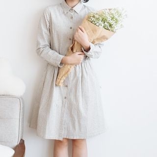 Blu Pixie Long-Sleeve Check Shirt Dress