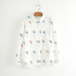 Aigan Long-Sleeve Cat Print Shirt