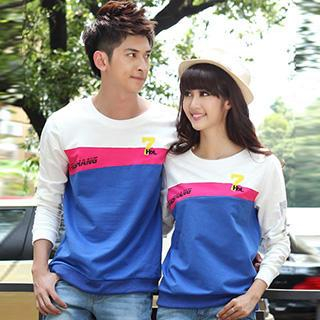 Igsoo Couple Long-Sleeve Color Block T-Shirt
