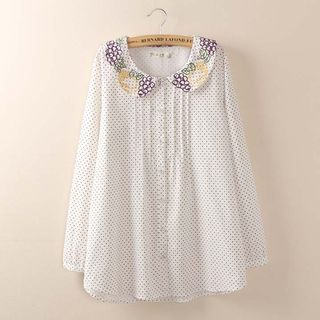 Tangi Embroidered Dotted Long-Sleeve Blouse