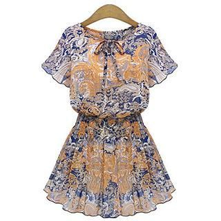 Eloqueen Patterned Smocked-Waist Dress