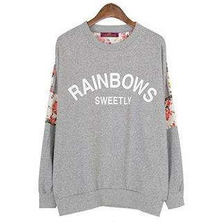 Rocho Floral Print Panel Lettering Pullover