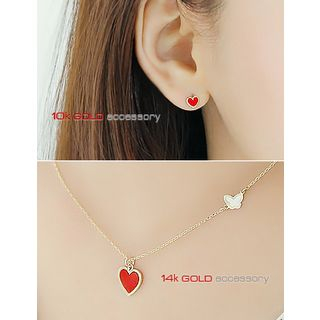 soo n soo Set: 10K Gold Heart Earrings + 14K Gold Necklace