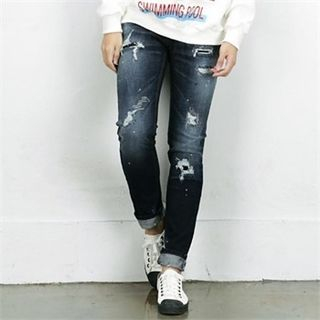 THE COVER Striaght-Cut Distressed Jeans