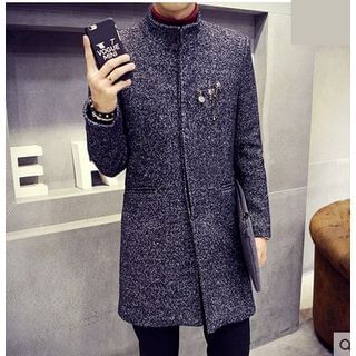 Fisen Melange Stand-collar Woolen Coat