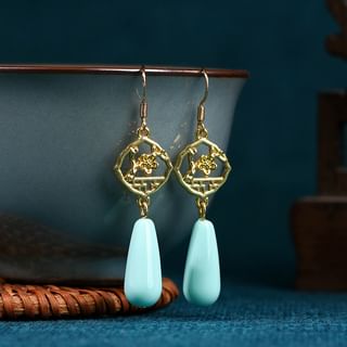 Floral Gemstone Drop Hook Earring CP835 - 1 Pair - Gold - One Size