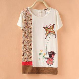 Cute Colors Short-Sleeve Applique Tunic