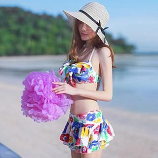 Sewwi Set: Floral Bikini Top + Swimskirt