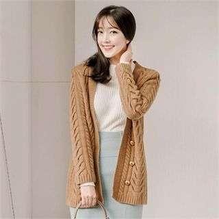 Attrangs Wool Blend Cable-Knit Cardigan