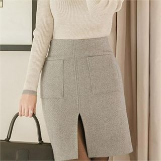 Attrangs Dual-Pocket Wool Blend Mini Skirt