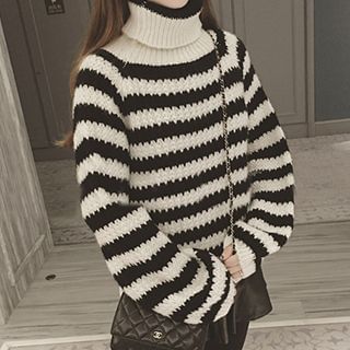 Eva Fashion Striped Turtleneck Sweater