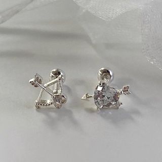 Arrow Heart Rhinestone Asymmetrical Alloy Earring 1 Pair - Silver - One Size