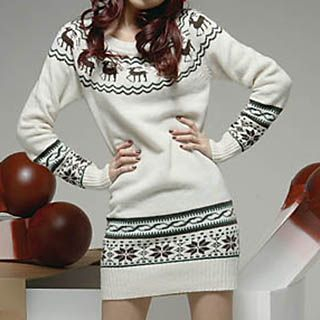 Yohana Reindeer Patterned Long Knit Top