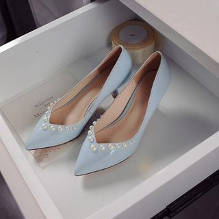 JY Shoes Genuine Leather Faux Pearl Pumps
