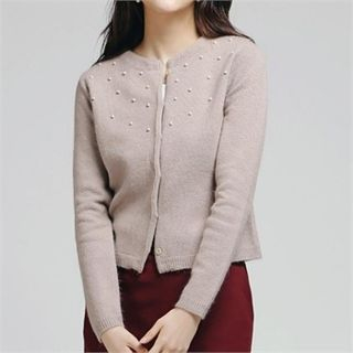 MAGJAY Wool Blend Faux Pearl-Accent Cardigan