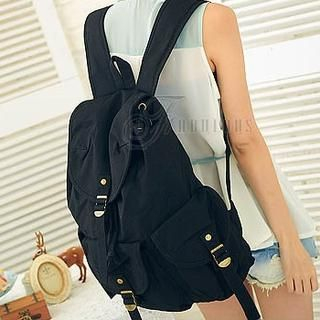Canvas Multi-Pocket Backpack Black - One Size
