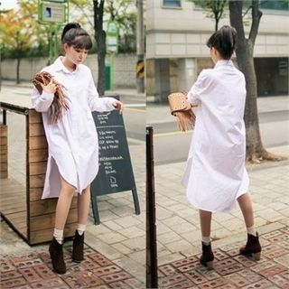 QNIGIRLS Round-Hem Dip-Back Shirtdress