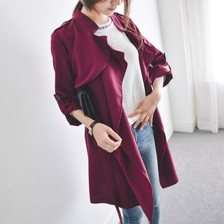 JUSTONE Wide-Lapel Trench Coat with Sash