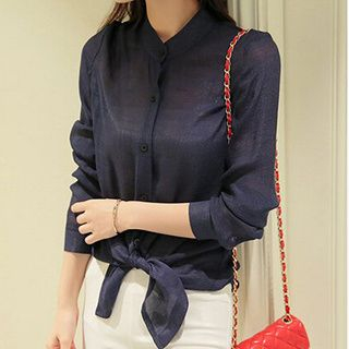 Q.C.T Long-Sleeve Tie-waist Blouse