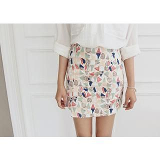Hello sweety Asymmetric-Hem Patterned Mini Skirt