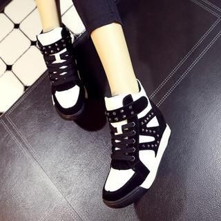 JY Shoes Studded Hidden Wedge Sneakers
